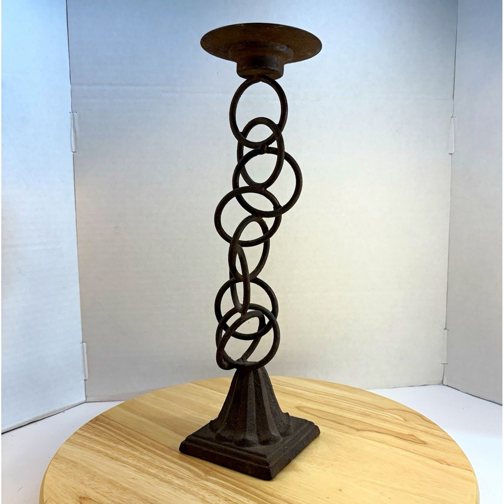 Metal Industrial Ring Column Pillar Candle Holder Brown Matte 15x4 in